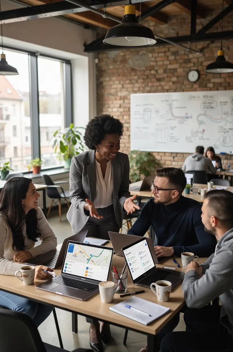 Ecran cu grafic ce ilustrează analiza problemelor locale și identificarea soluțiilor practice.